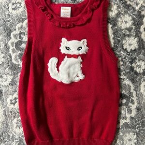 Gymboree Red Knit Vest with White Cat Motif